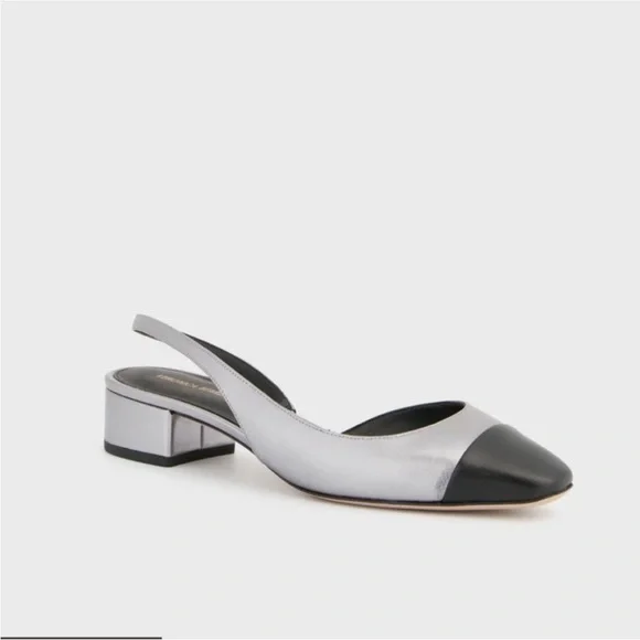 Veronica Beard Tuckernuck Cecile Slingback Heel Black Silver Leather Size 10 - Picture 4 of 13